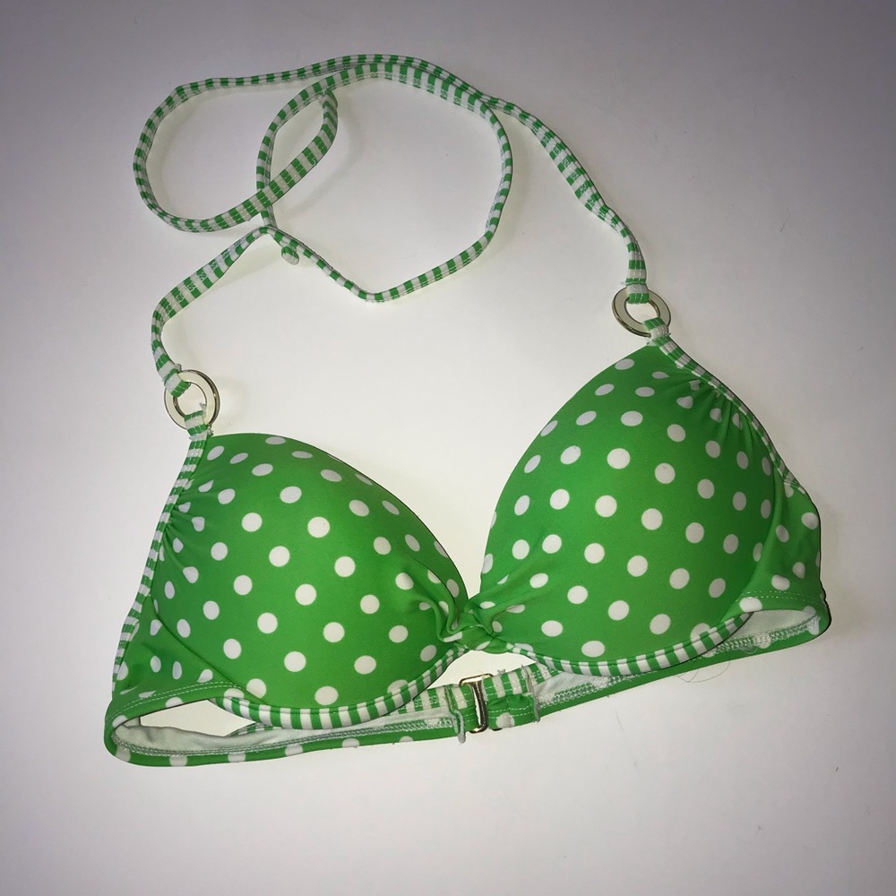 Last Call! Xhiliration Size Medium Green and White  Padded Bikini Top